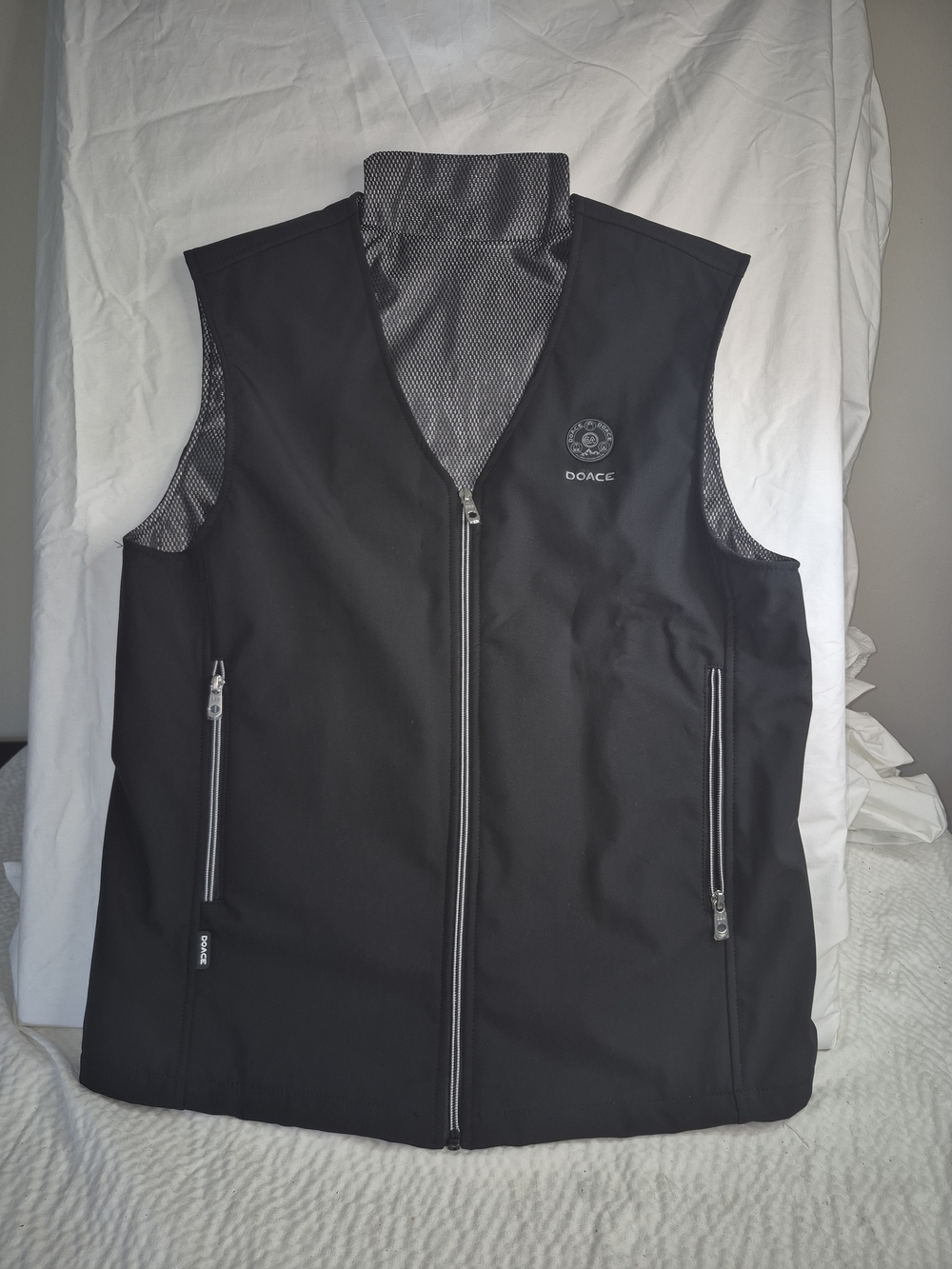 DOACE Men's Black Heated Vest Full Zip Stand Collar Zipped Pockets Size M